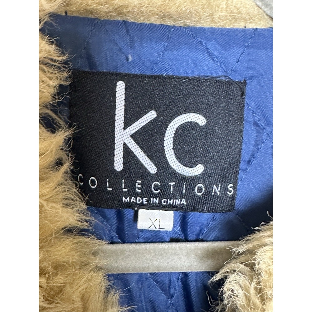 VTG KC Collections Denim Jacket Fur Collar Fringed Hem Size XL Quilted‎ - Picture 4 of 8